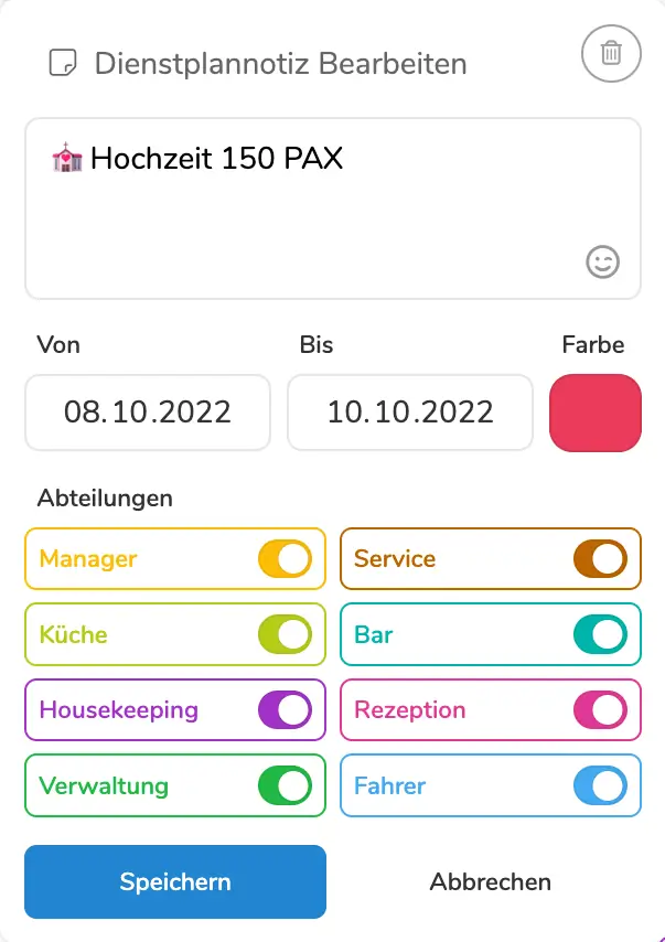 Screenshot: Dienstplan-Notizen in Pentacode
