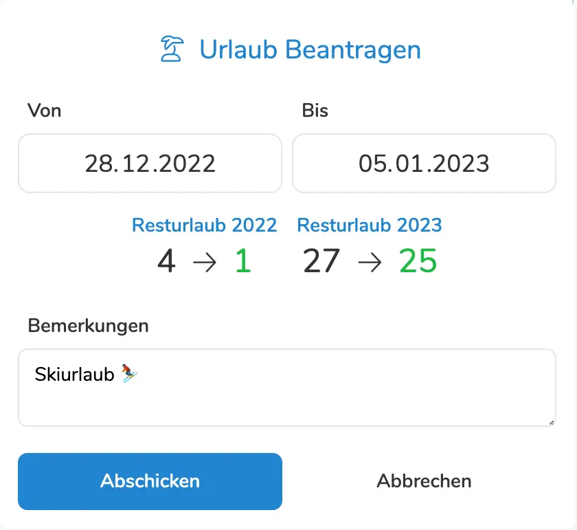 Screenshot: Stundenanzeige in der Pentacode Mitarbeiter-App