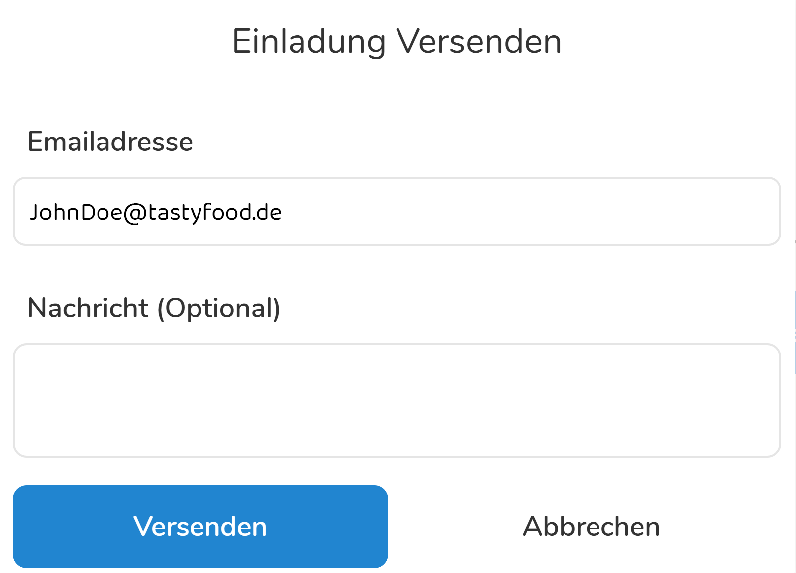Einladungsformular - Mit Email Zugriff auf die Mitarbeiterapp gewähren