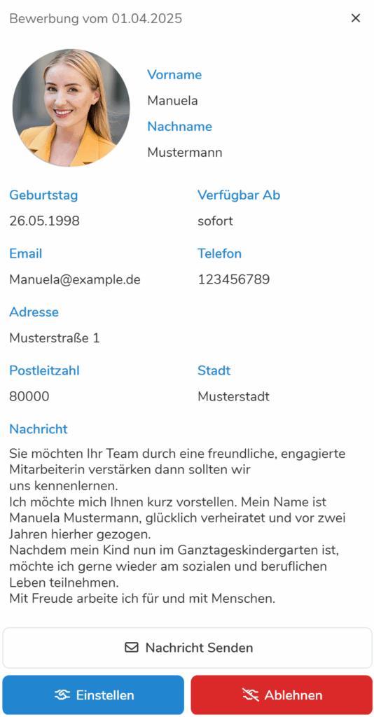 Eingehende Bewerbung auf eine Stelle - direkt in Pentacode annehmen und ins System übertragen