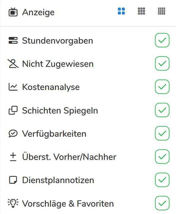 Auswahl verschiedener Hilfen bei der Dienst- und Schichtplanung