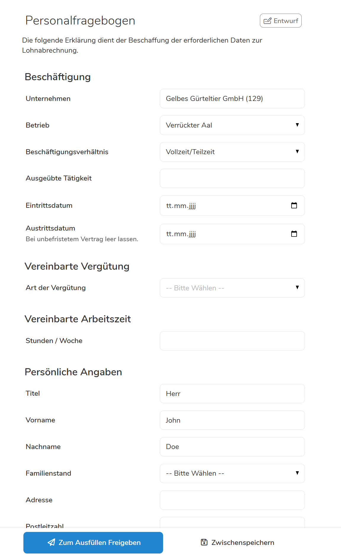 Digitaler Personalfragebogen - keine händische Übertragung von Daten mehr nötig