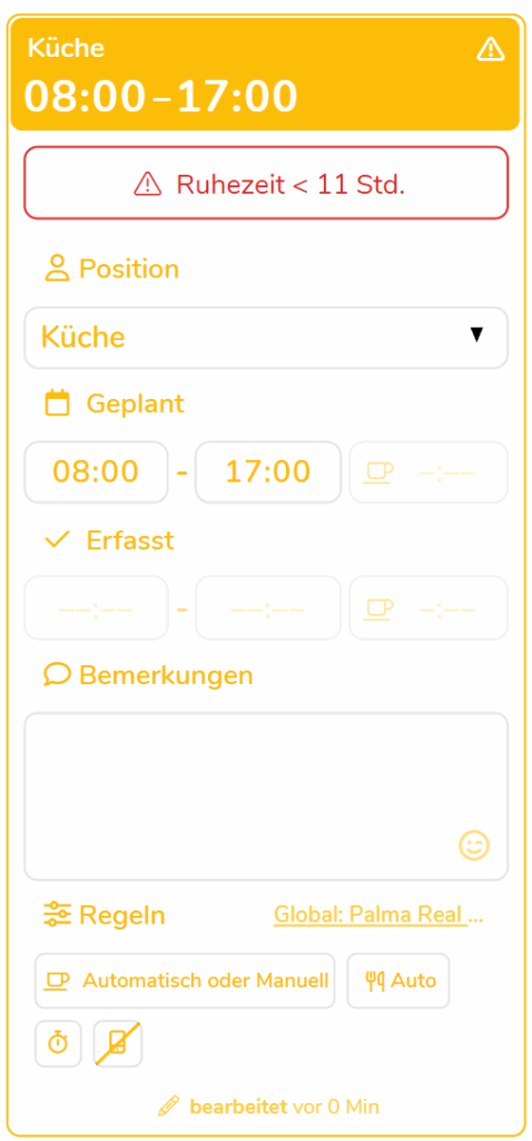 Problemanzeige wenn beim planen die Ruhezeit überschritten wird