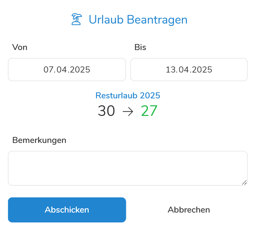 Das Mitarbeiter Urlaubsformular