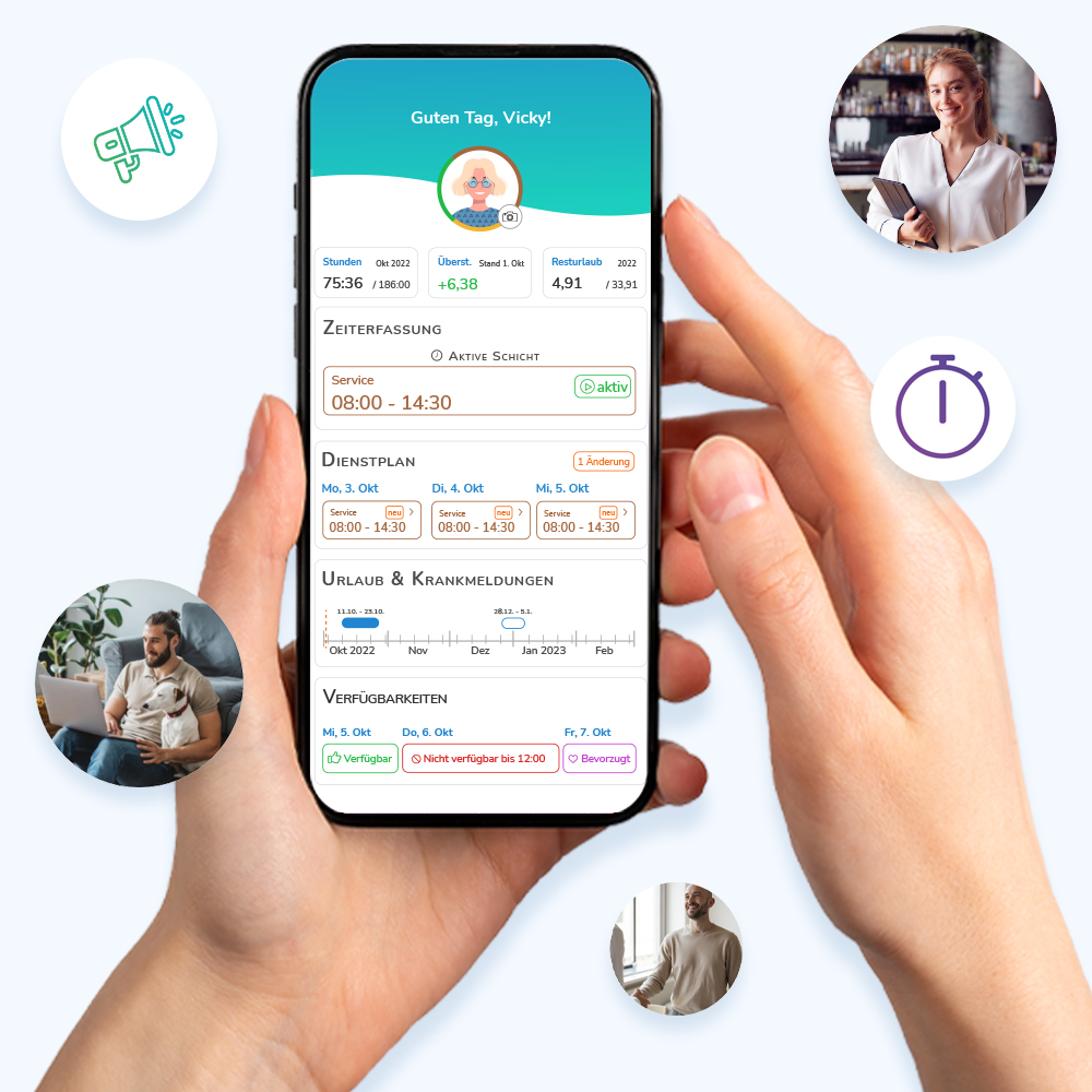 Pentacode App auf Smartphone visualisiert effiziente Personalverwaltung von unterwegs