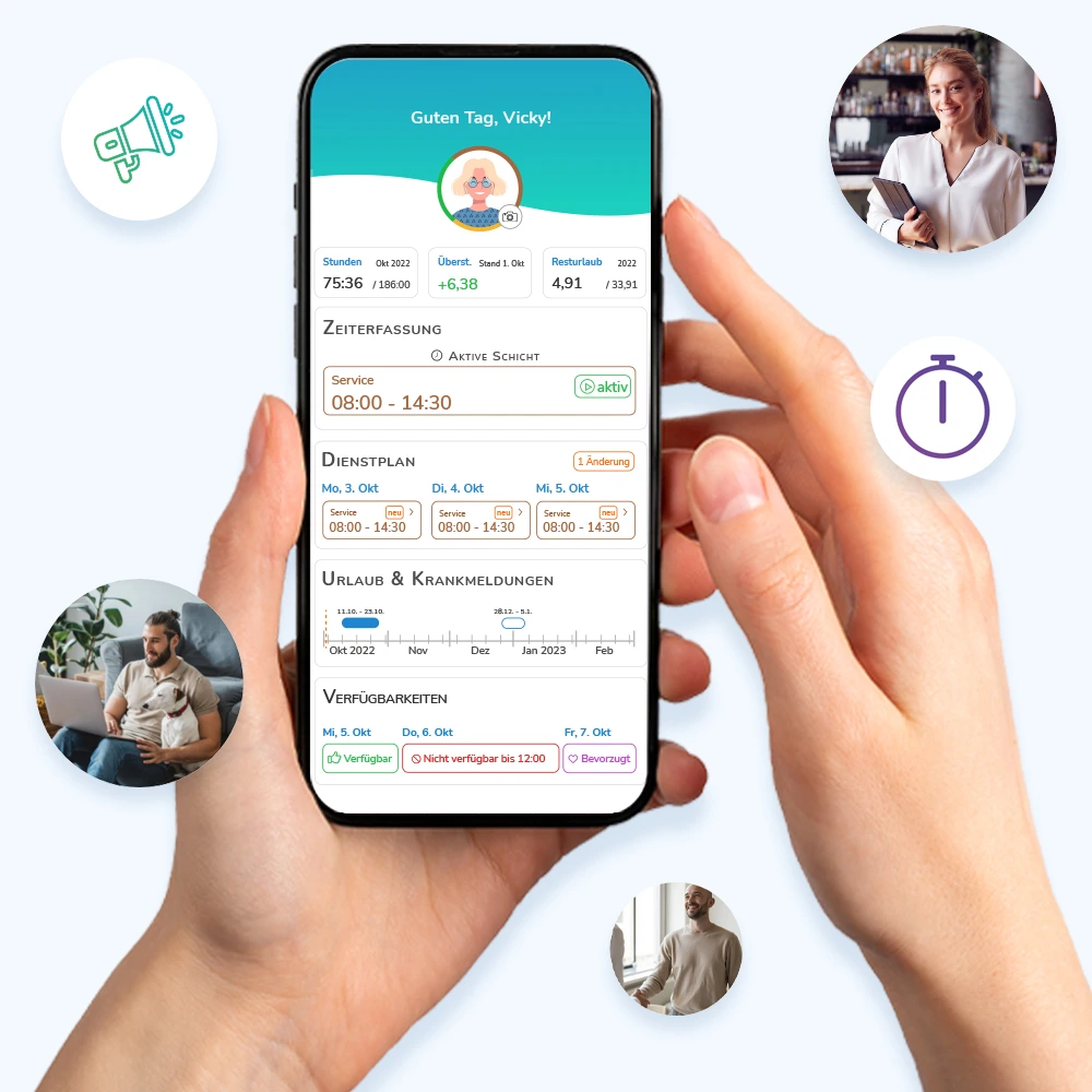 Pentacode App auf Smartphone visualisiert effiziente Personalverwaltung von unterwegs